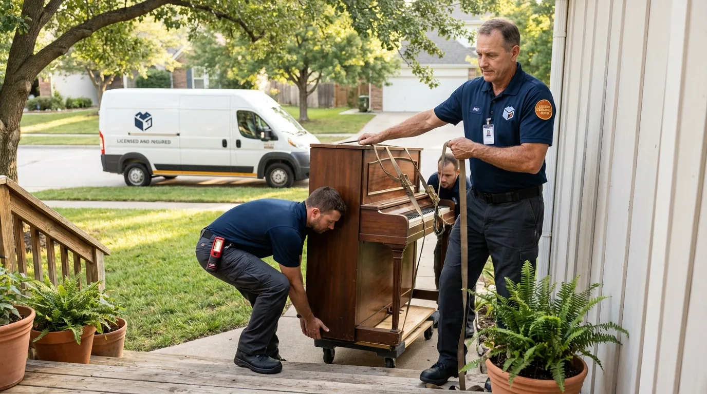 Licensed piano movers securing grand piano in Wawarsing, NY