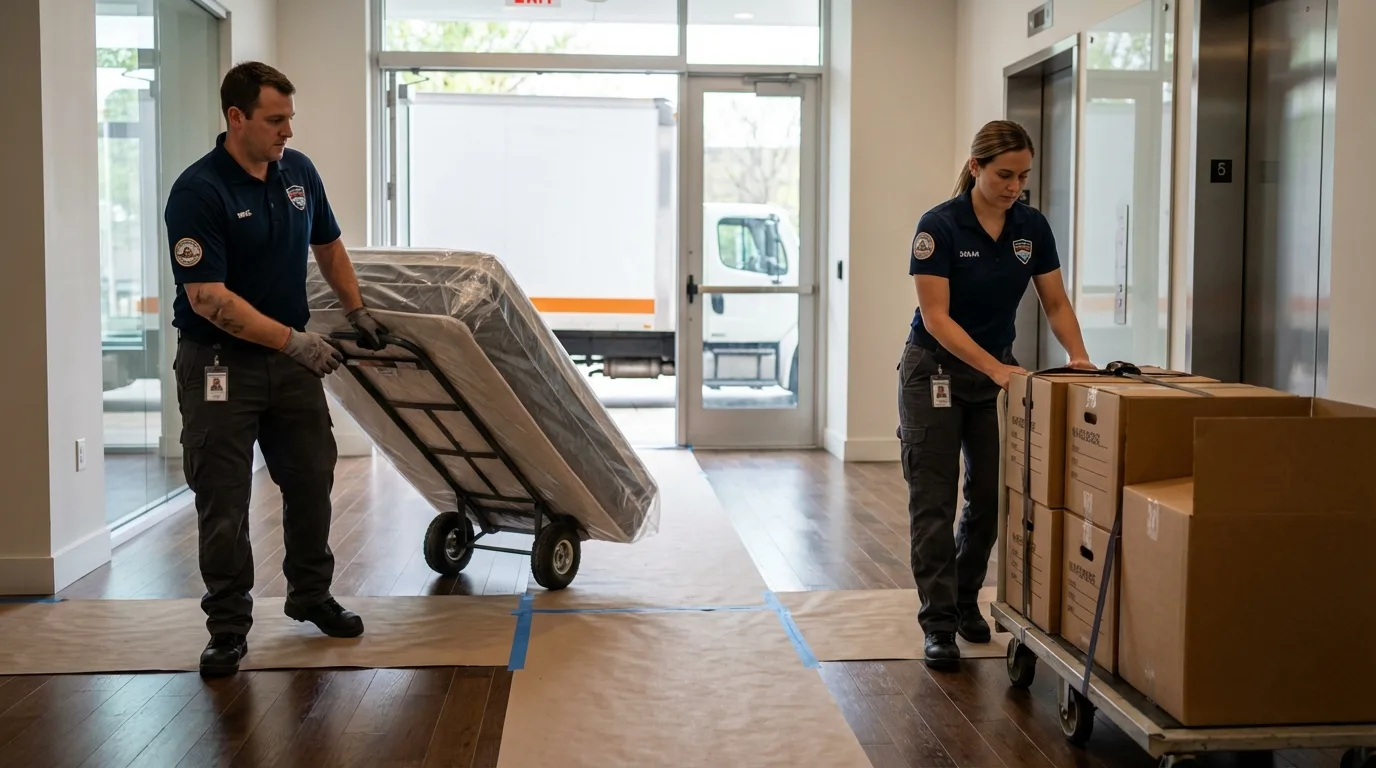Professional apartment movers loading elevator in Wawarsing, NY