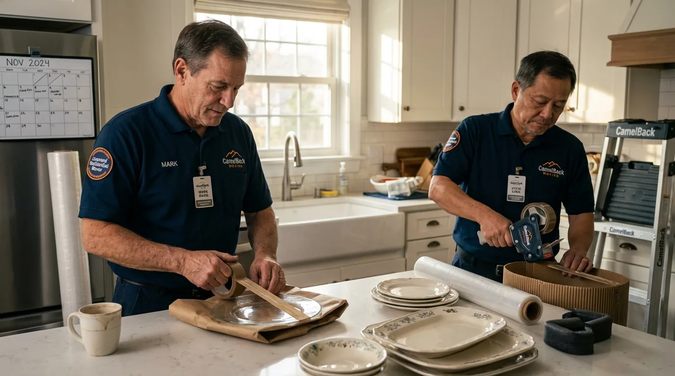 Professional crew packing kitchen dishware in Wawarsing, NY